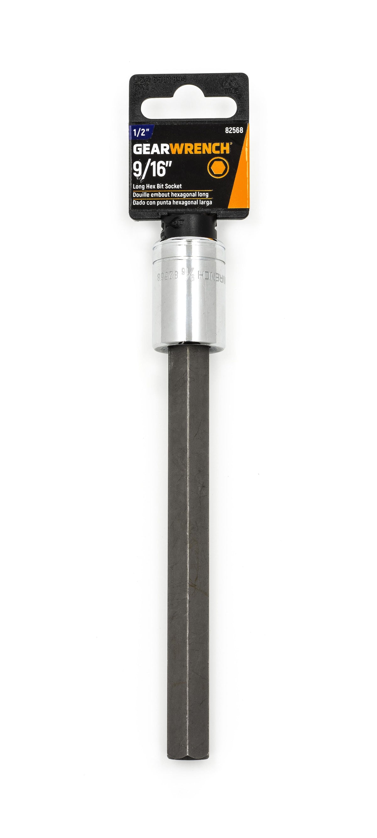 Gearwrench 82568 1/2" Drive Long Length Hex Bit SAE Socket 9/16"