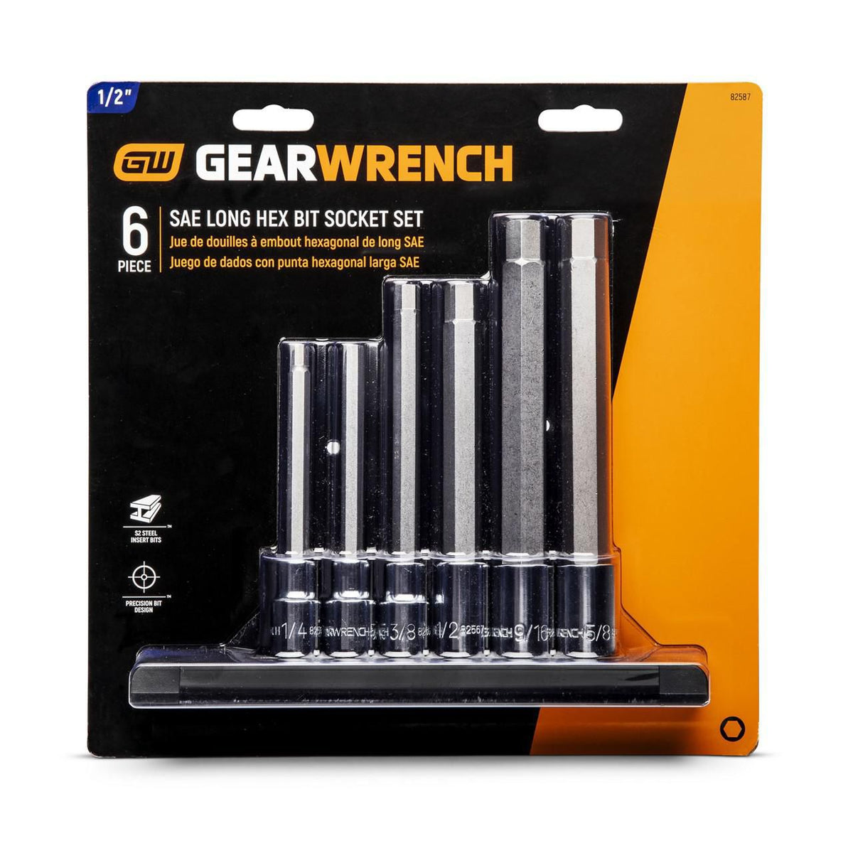 Gearwrench 82587 6 Piece 1/2" Drive SAE Long Hex Bit Socket Set