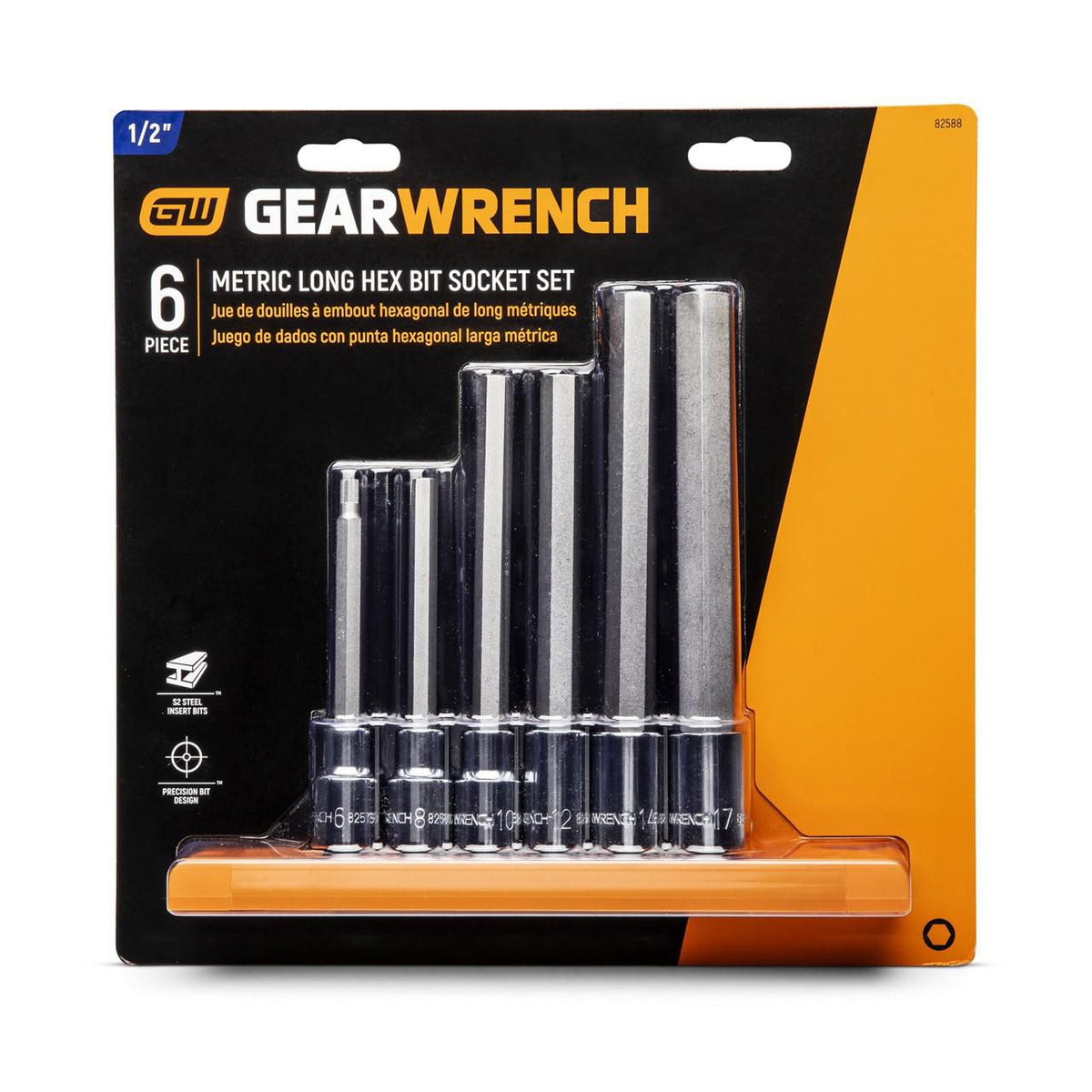 Gearwrench 82588 6 Piece 1/2" Drive Metric Long Hex Bit Socket Set