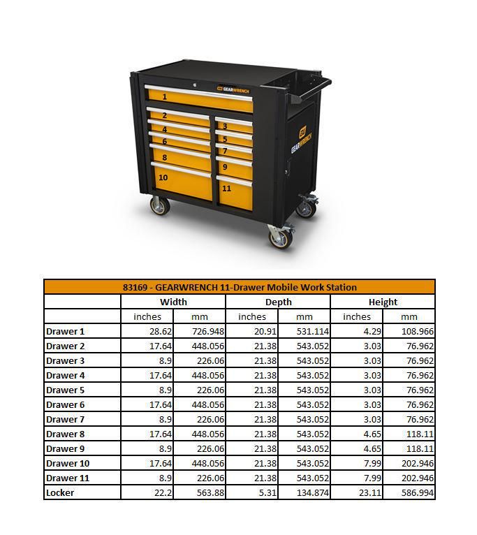 Gearwrench 83169 42" 11 Drawer Black & Orange Mobile Work Station