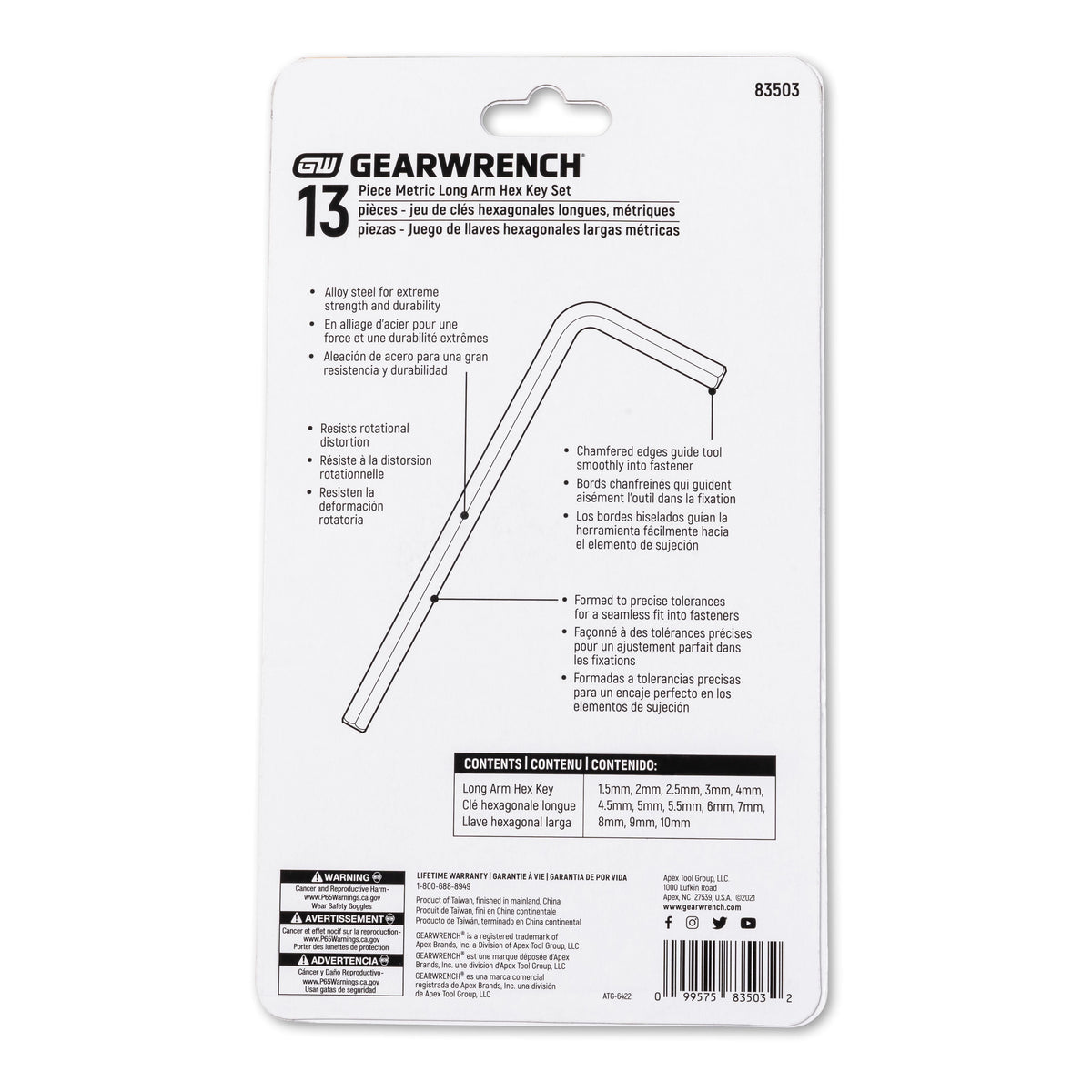 Gearwrench 83503 13 Piece Long Arm Metric Hex Key Set