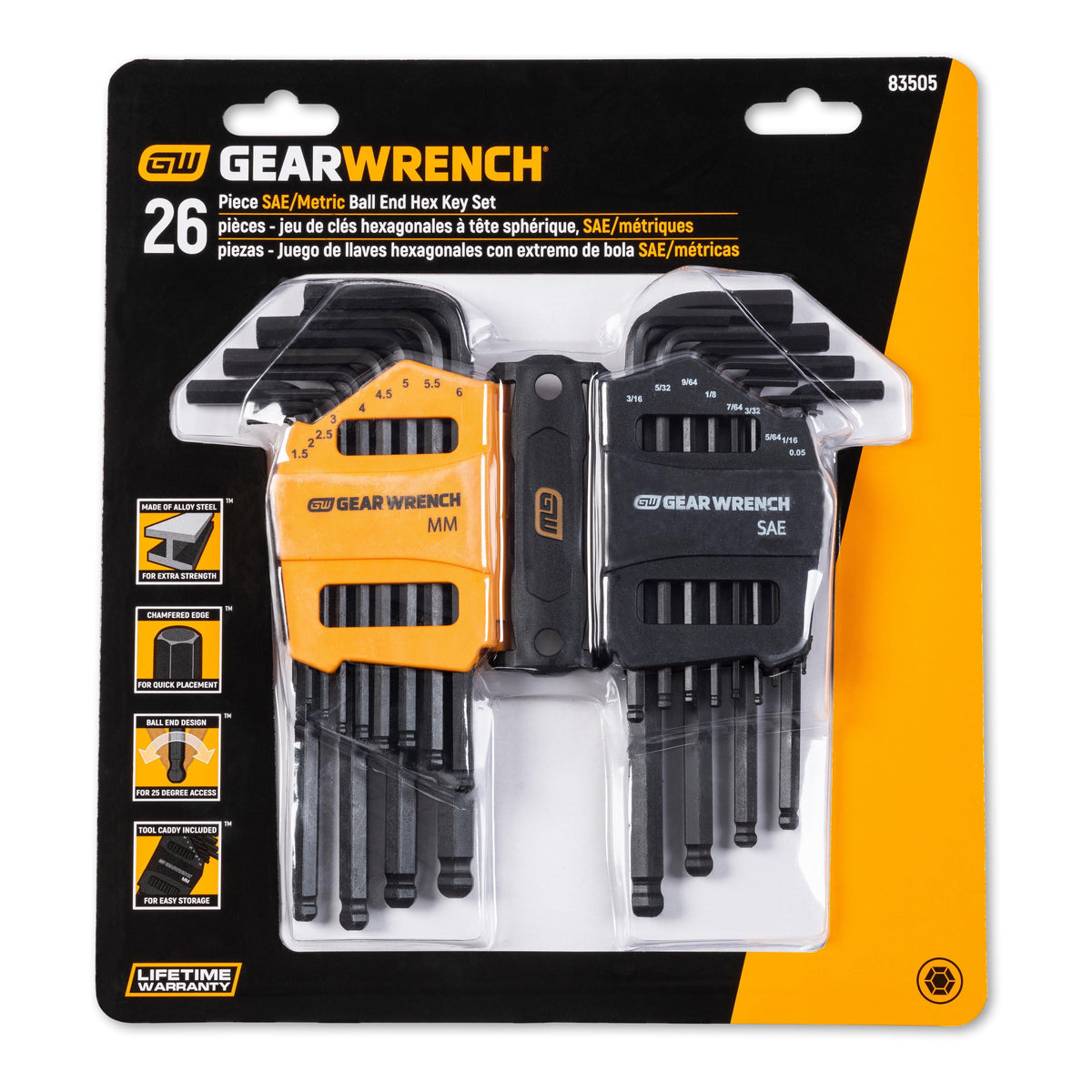 Gearwrench 83505 26 Piece SAE/Metric Ball End Long Arm Hex Key Set