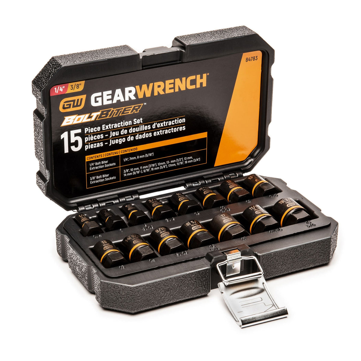 Gearwrench 84783 15 Piece 1/4" & 3/8" Drive Bolt Biter™ Impact Extraction Socket Set