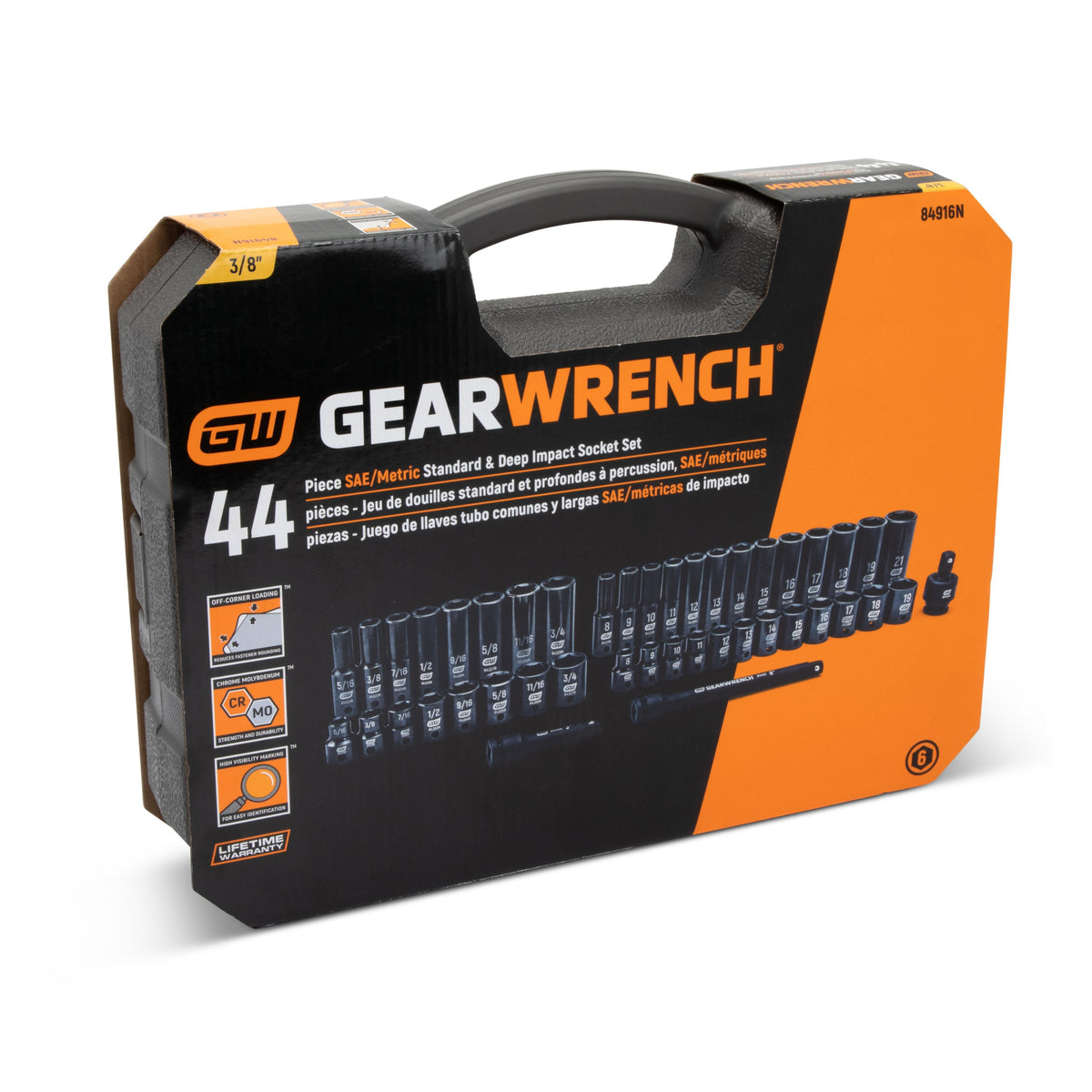 Gearwrench 84916N 44 Piece 3/8" Drive 6 Point Standard and Deep Impact SAE/Metric Socket Set