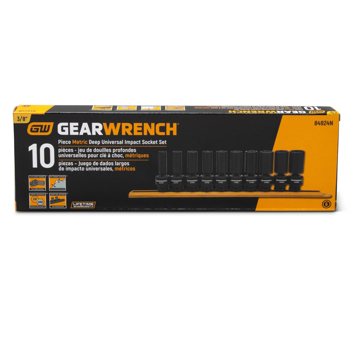 Gearwrench 84924N 10 Piece 3/8" Drive 6 Point Deep Universal Impact Metric Socket Set