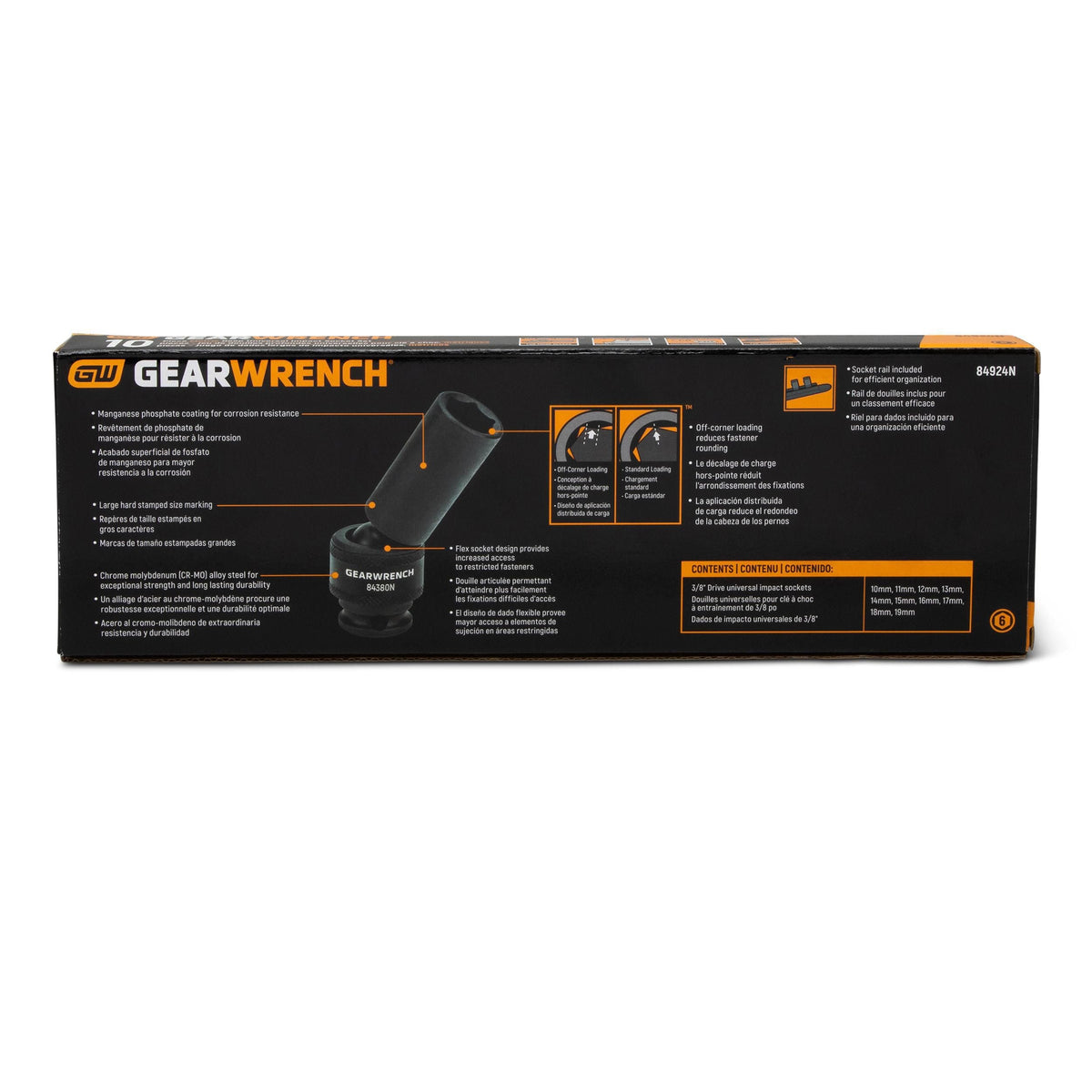 Gearwrench 84924N 10 Piece 3/8" Drive 6 Point Deep Universal Impact Metric Socket Set