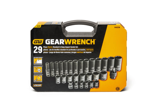 Gearwrench 84925N 29 Piece 3/8" Drive 6 Point Standard and Deep Impact Metric Socket Set