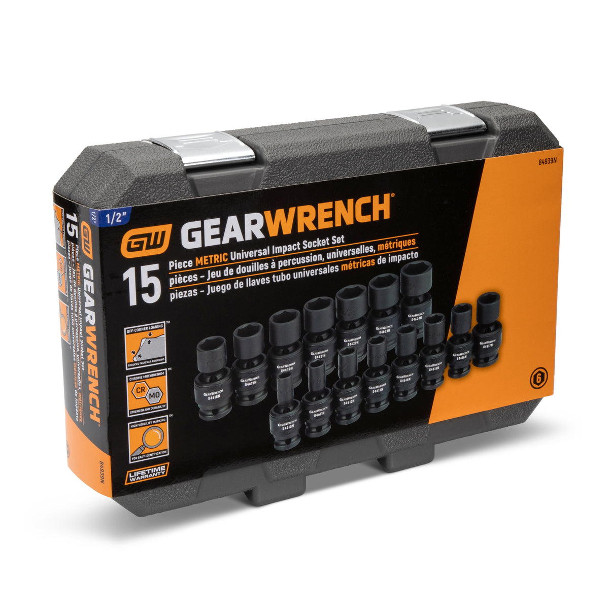Gearwrench 84939N 15 Piece 1/2" Drive 6 Point Standard Universal Impact Metric Socket Set