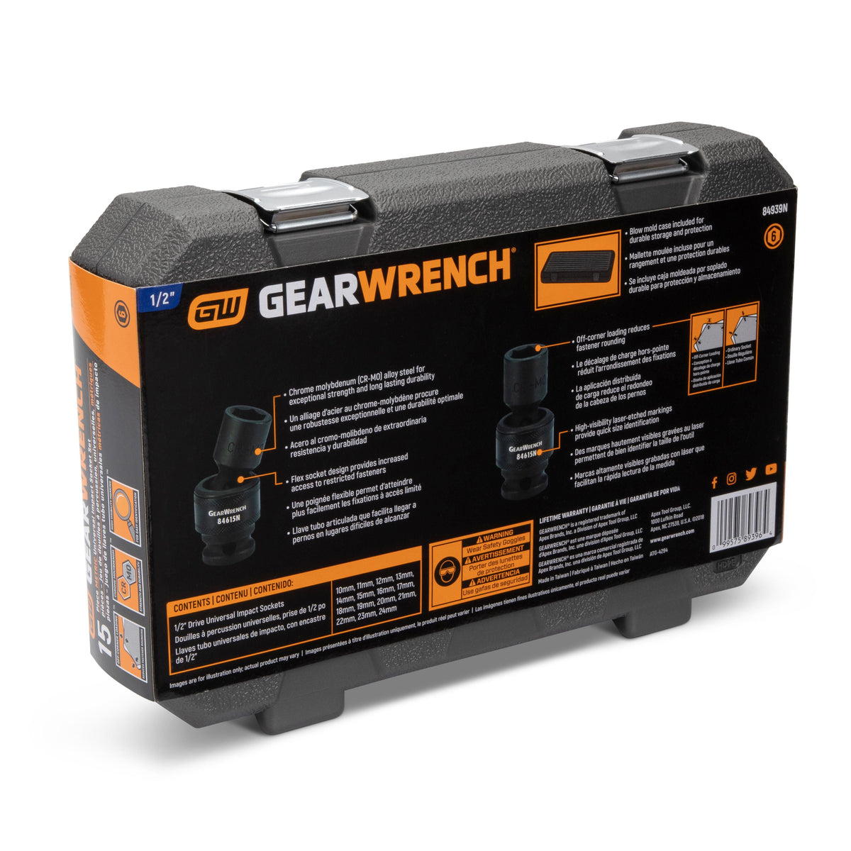 Gearwrench 84939N 15 Piece 1/2" Drive 6 Point Standard Universal Impact Metric Socket Set