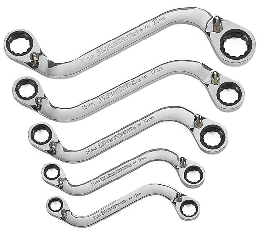 Gearwrench 85299 5 Piece 72-Tooth 12 Point Reversible S-Shape Double Box Ratcheting Metric Wrench Set