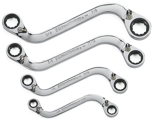 Gearwrench 85399 4 Piece 72-Tooth 12 Point Reversible S-Shape Double Box Ratcheting SAE Wrench Set