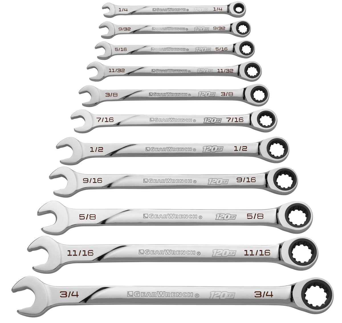 Gearwrench 86450 11 Piece 120XP™ Universal Spline XL Ratcheting Combination SAE Wrench Set