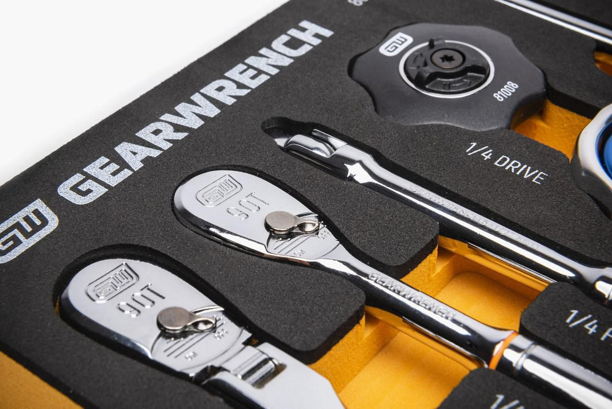 Gearwrench 86520 18 Piece 1/4" 90-Tooth Ratchet & Drive Tool Set with Foam Storage Tray