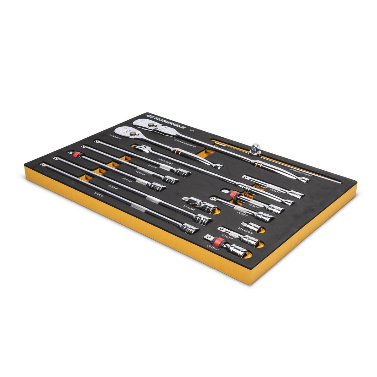 Gearwrench 86522 16 Piece 1/2" 90-Tooth Ratchet & Drive Tool Set with Foam Storage Tray