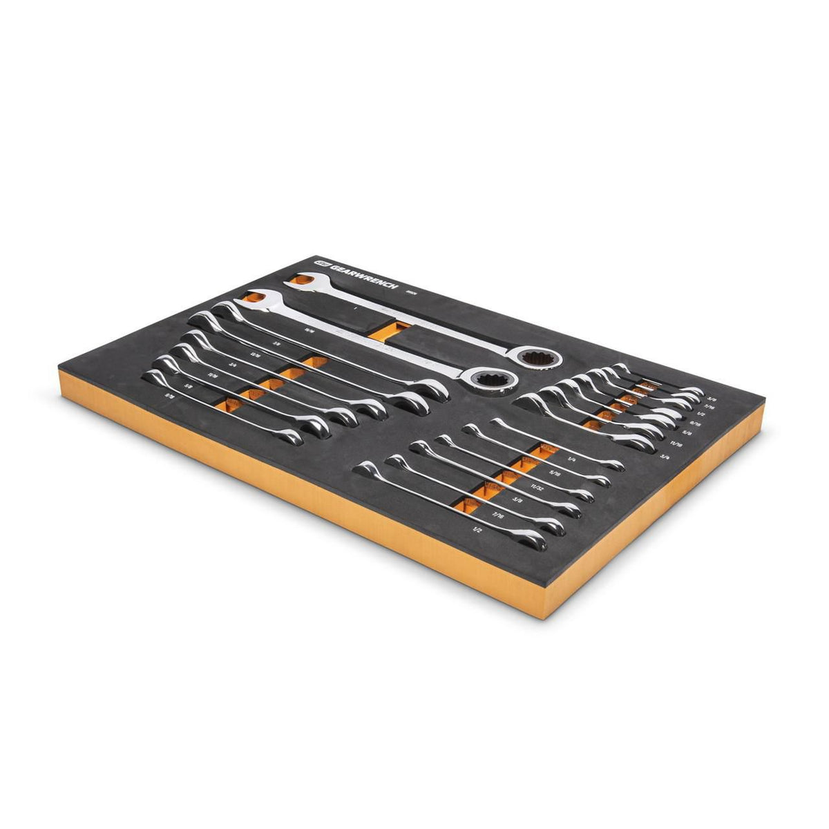 Gearwrench 86526 21 Piece 72-Tooth 12 Point SAE Standard and Stubby Combination Ratcheting Wrench Set with Foam Storage Tray