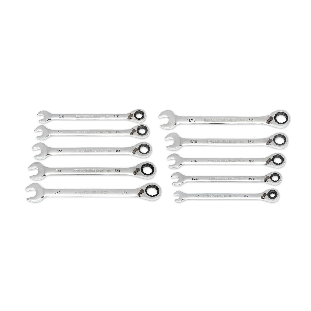 Gearwrench 86658 10 Piece 90-Tooth 12 Point SAE Reversible Ratcheting Wrench Set