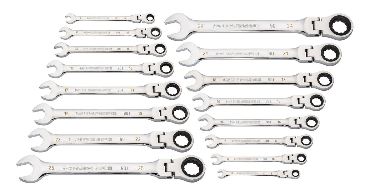Gearwrench 86728 16 Piece 90-Tooth 12 Point Flex Head Ratcheting Combination Metric Wrench Set