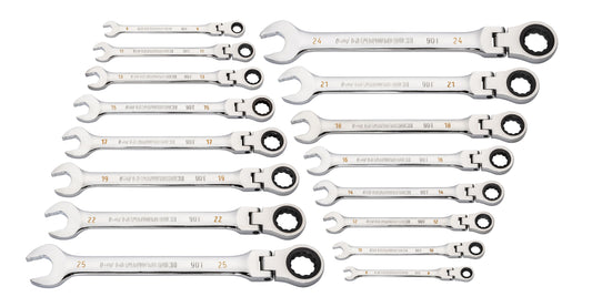 Gearwrench 86728 16 Piece 90-Tooth 12 Point Flex Head Ratcheting Combination Metric Wrench Set