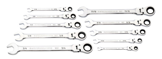 Gearwrench 86758 10 Piece 90-Tooth 12 Point Flex Head Ratcheting Combination SAE Wrench Set
