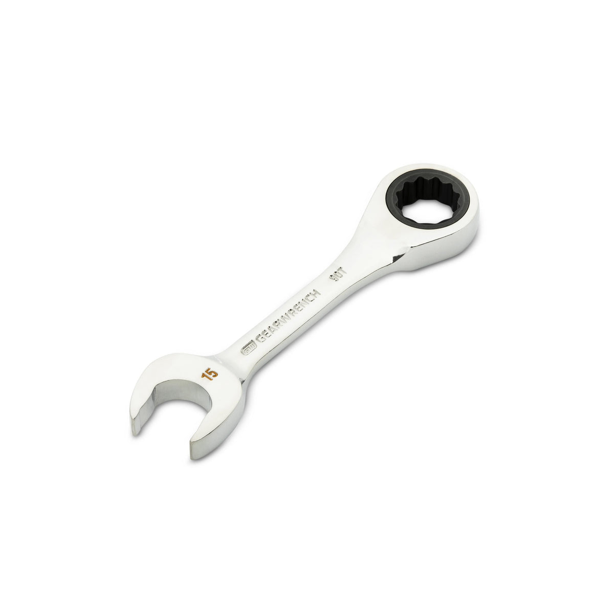 Gearwrench 86845 15mm 90-Tooth 12 Point Stubby Combination Ratcheting Wrench