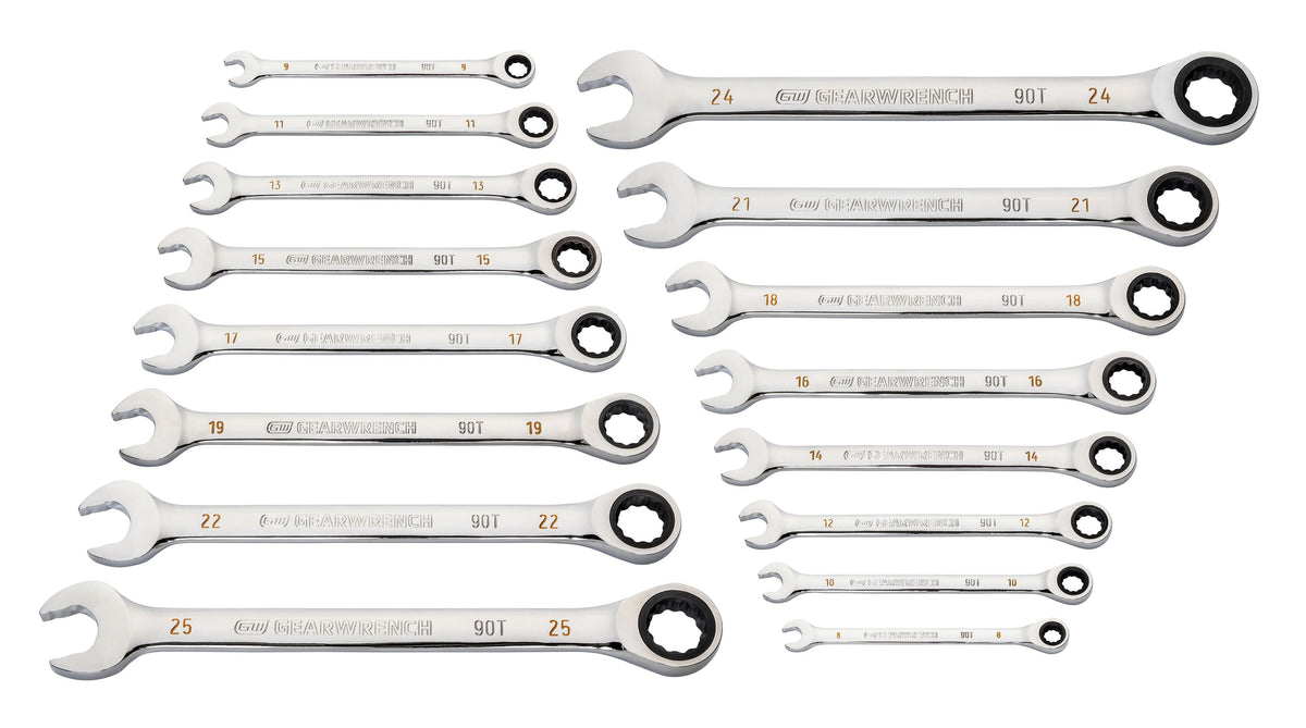 Gearwrench 86928 16 Piece 90-Tooth 12 Point Metric Combination Ratcheting Wrench Set