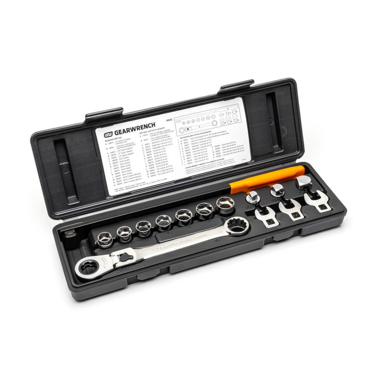 Gearwrench 89000 15 Piece Serpentine Belt Tool Set with Locking Flex Head Ratcheting Wrench