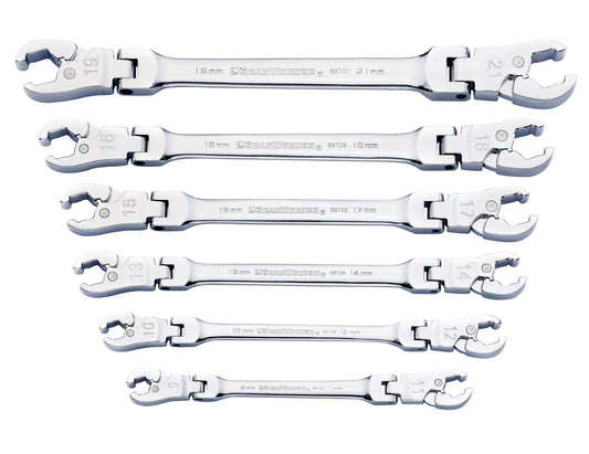 Gearwrench 89101D 6 Piece Ratcheting Flex Head Flare Nut Metric Wrench Set