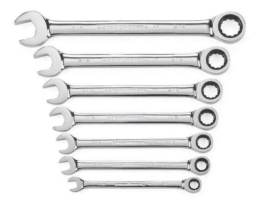 Gearwrench 9317 7 Piece 72-Tooth 12 Point Ratcheting Combination SAE Wrench Set