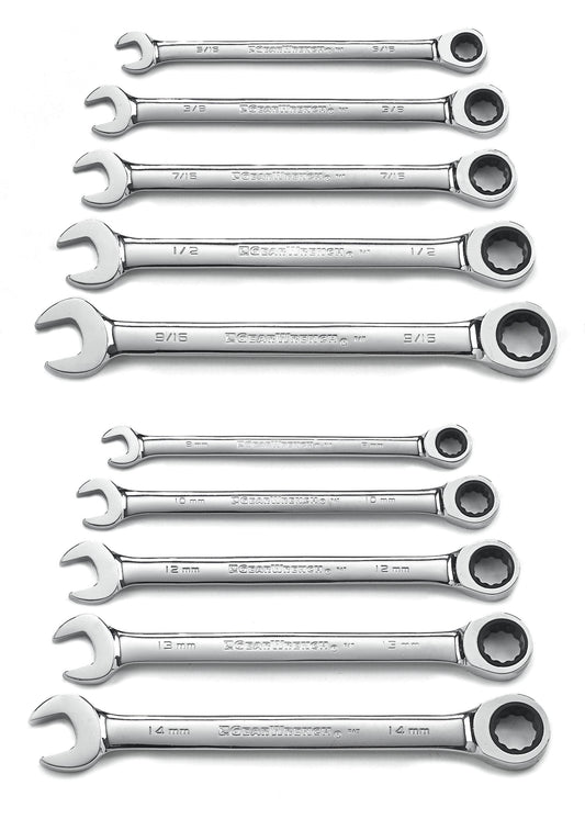 Gearwrench 9418 10 Piece 72-Tooth 12 Point Ratcheting Combination SAE/Metric Wrench Set
