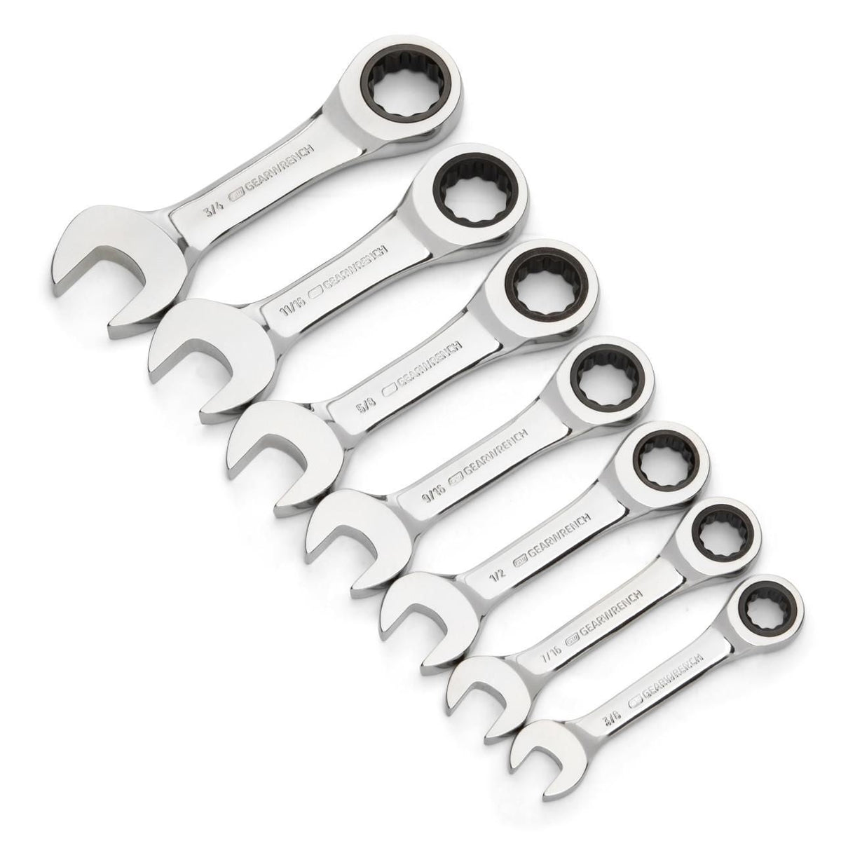 Gearwrench 9507D 7 Piece 72-Tooth 12 Point Stubby Ratcheting Combination SAE Wrench Set