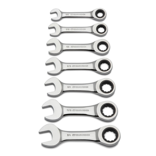 Gearwrench 9507D 7 Piece 72-Tooth 12 Point Stubby Ratcheting Combination SAE Wrench Set
