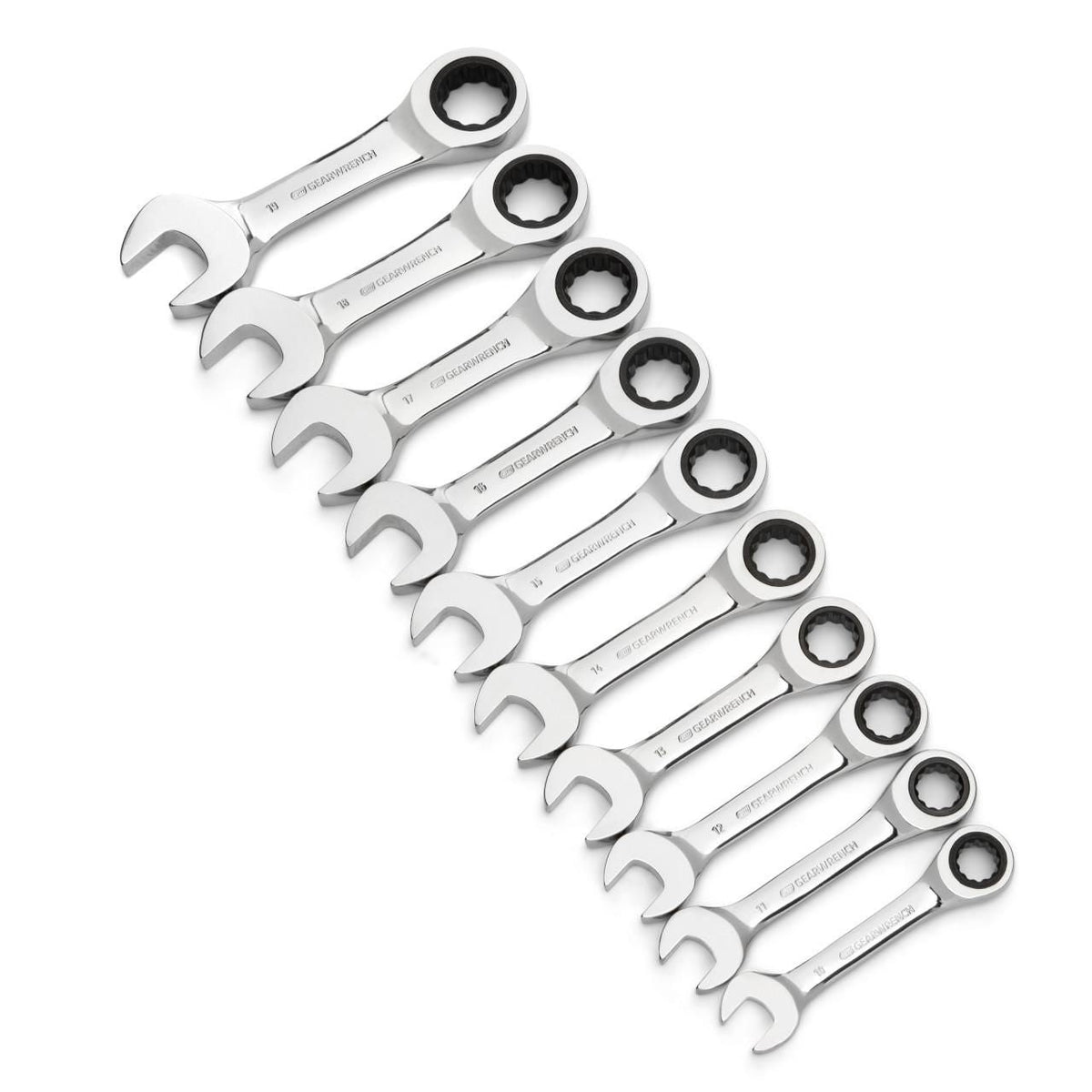 Gearwrench 9520D 10 Piece 72-Tooth 12 Point Stubby Ratcheting Combination Metric Wrench Set