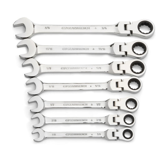 Gearwrench 9700 7 Piece 72-Tooth 12 Point Flex Head Ratcheting Combination SAE Wrench Set