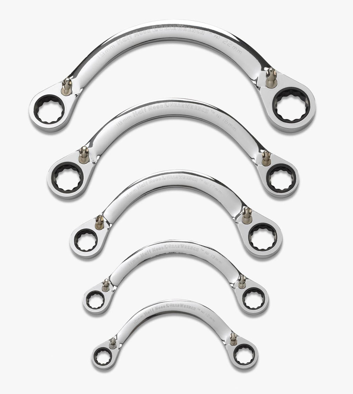 Gearwrench 9850 5 Piece 72-Tooth 12 Point Reversible Half Moon Double Box Ratcheting Metric Wrench Set