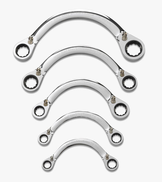 Gearwrench 9850 5 Piece 72-Tooth 12 Point Reversible Half Moon Double Box Ratcheting Metric Wrench Set