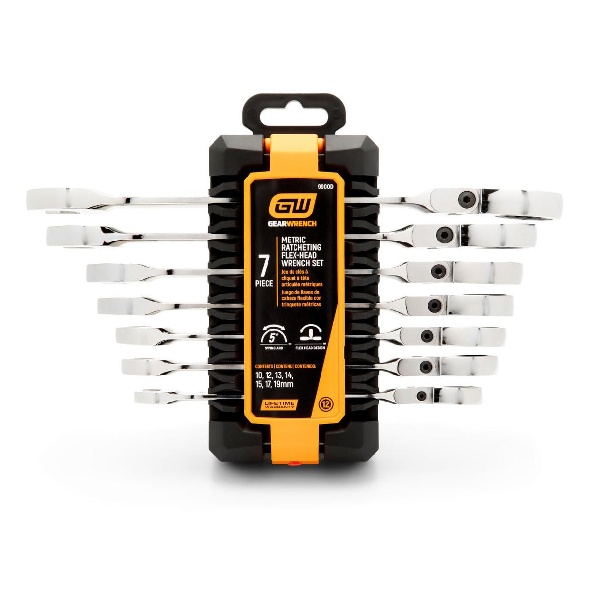 Gearwrench 9900D 7 Piece 72-Tooth 12 Point Flex Head Ratcheting Combination Metric Wrench Set