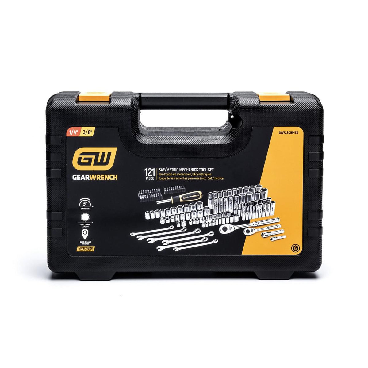 Gearwrench GW72SCBMTS 121 Piece 1/4” & 3/8” Drive 72-Tooth SAE/Metric Mechanics Hand Tool Set