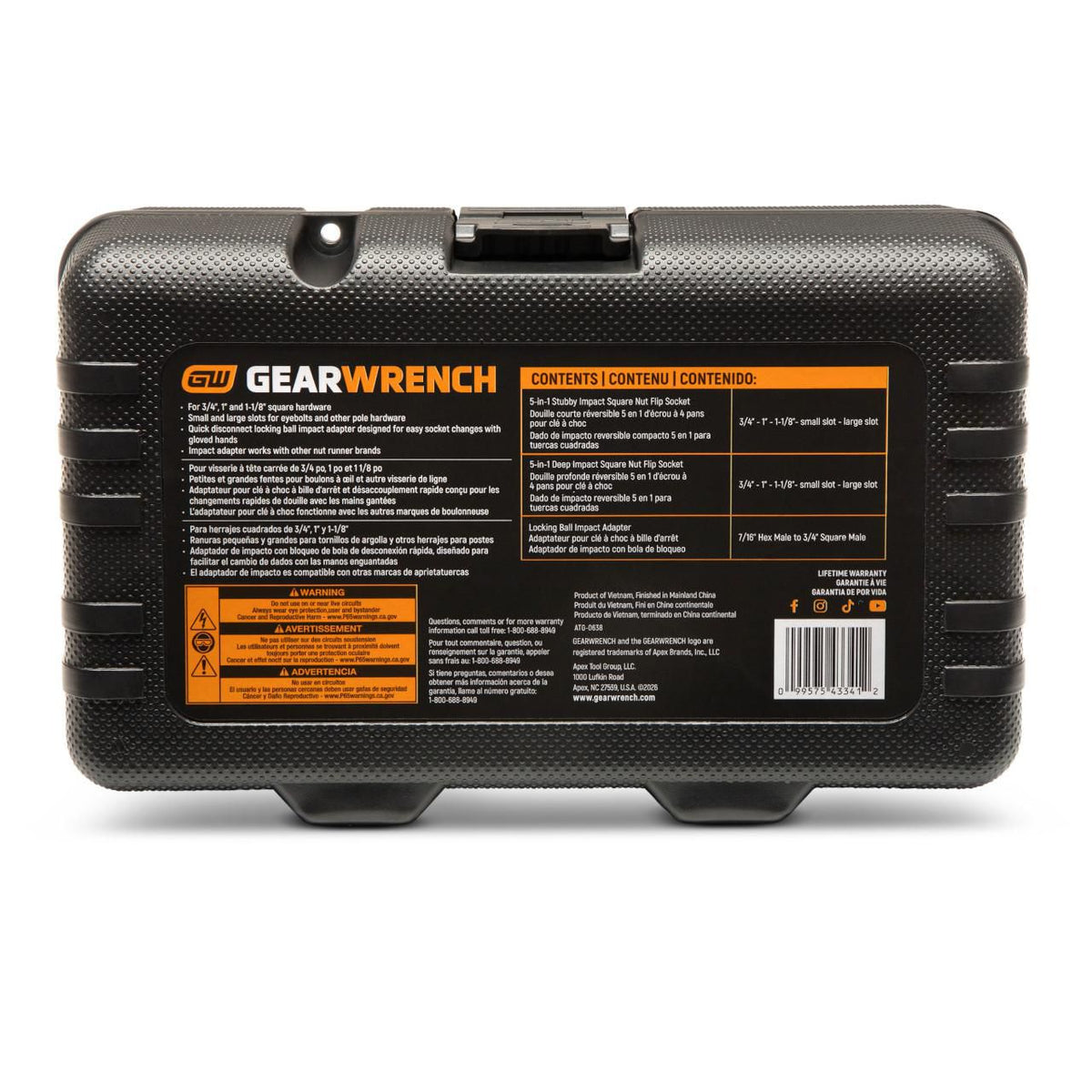 Gearwrench GWLS51X2 3 Piece 5-in-1 Lineman Nut Runner Impact Socket & Adapter Set