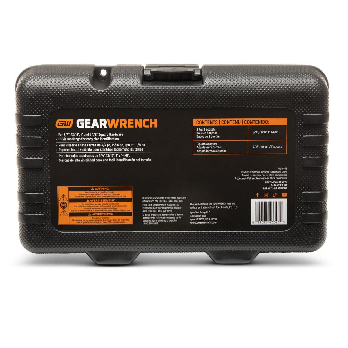 Gearwrench GWLS8PX4 8 Piece 8 Point Lineman Double Square Deep SAE Impact Socket Set