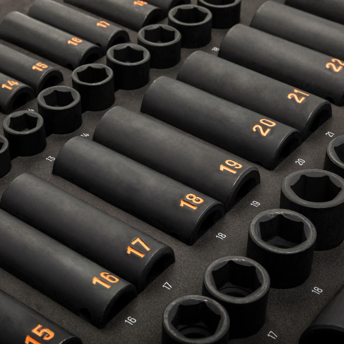 Gearwrench GWMSISKHMM 68 Piece 3/8” & 1/2” Drive 6 Point Metric Standard & Deep Hi-Viz Impact Socket Set in Foam Storage Tray