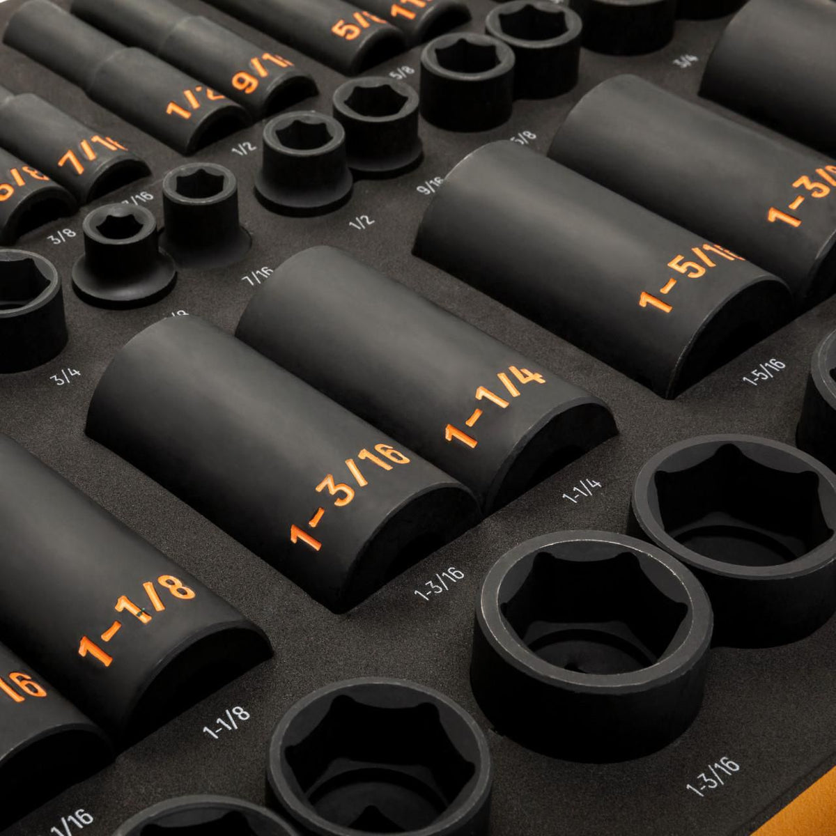 Gearwrench GWMSISKHSAE 54 Piece 3/8” & 1/2” Drive 6 Point SAE Standard & Deep Hi-Viz Impact Socket Set in Foam Storage Tray