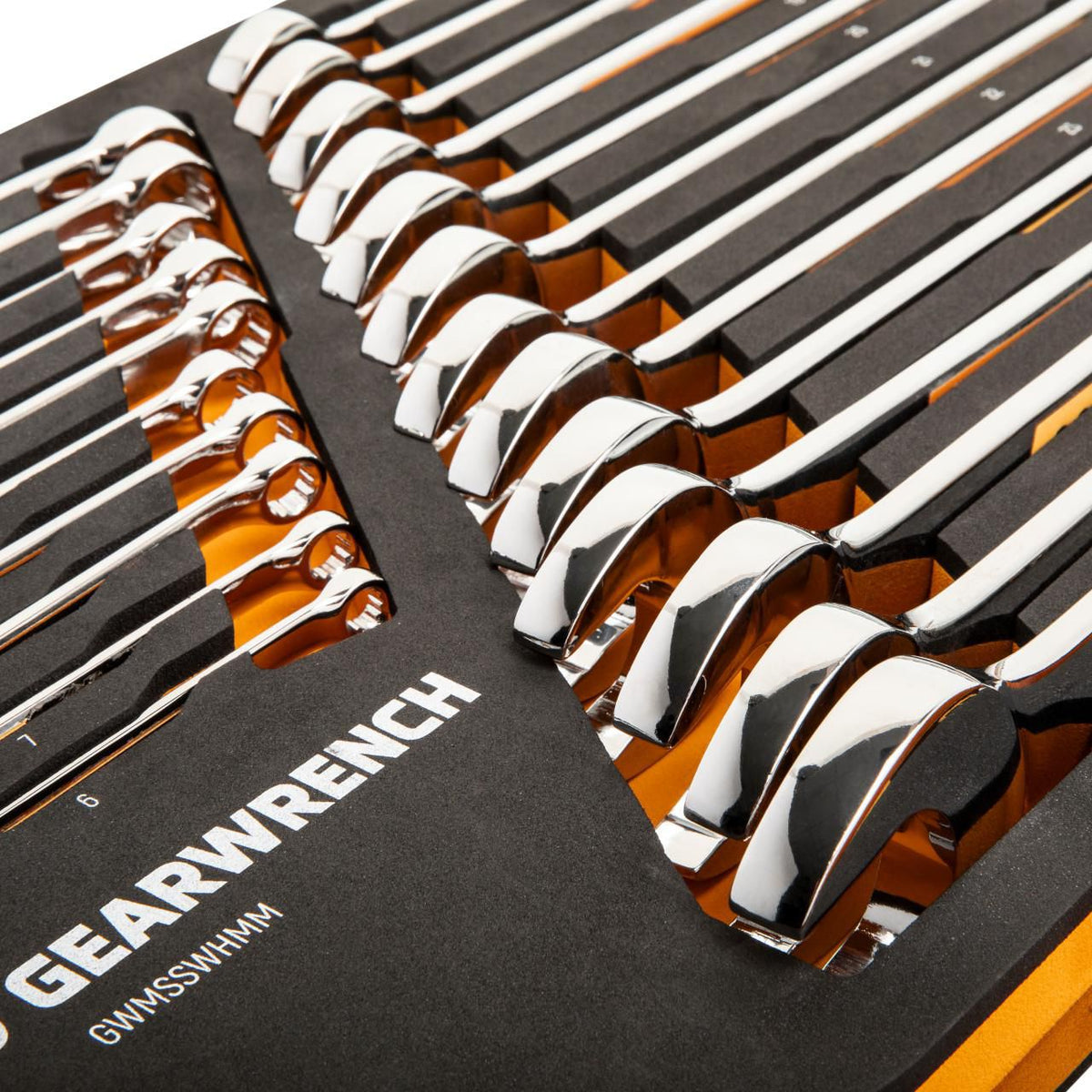 Gearwrench GWMSSWHMM 24 Piece 12 Point Metric Hi-Viz Long Pattern Combination Wrench Set in Foam Storage Tray