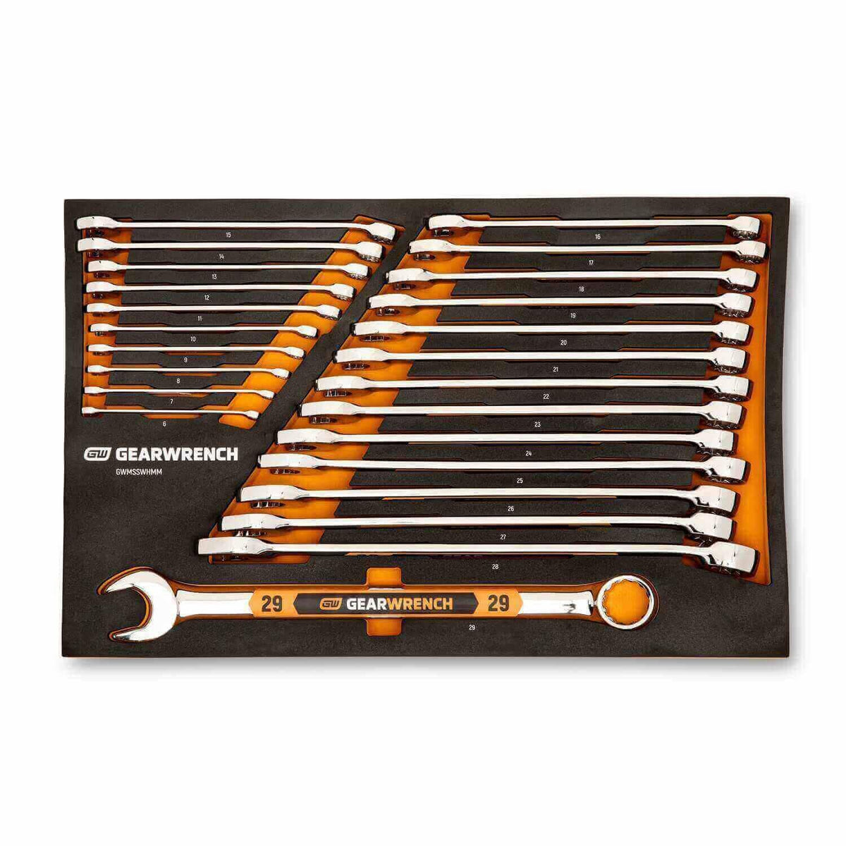 Gearwrench GWMSSWHMM 24 Piece 12 Point Metric Hi-Viz Long Pattern Combination Wrench Set in Foam Storage Tray