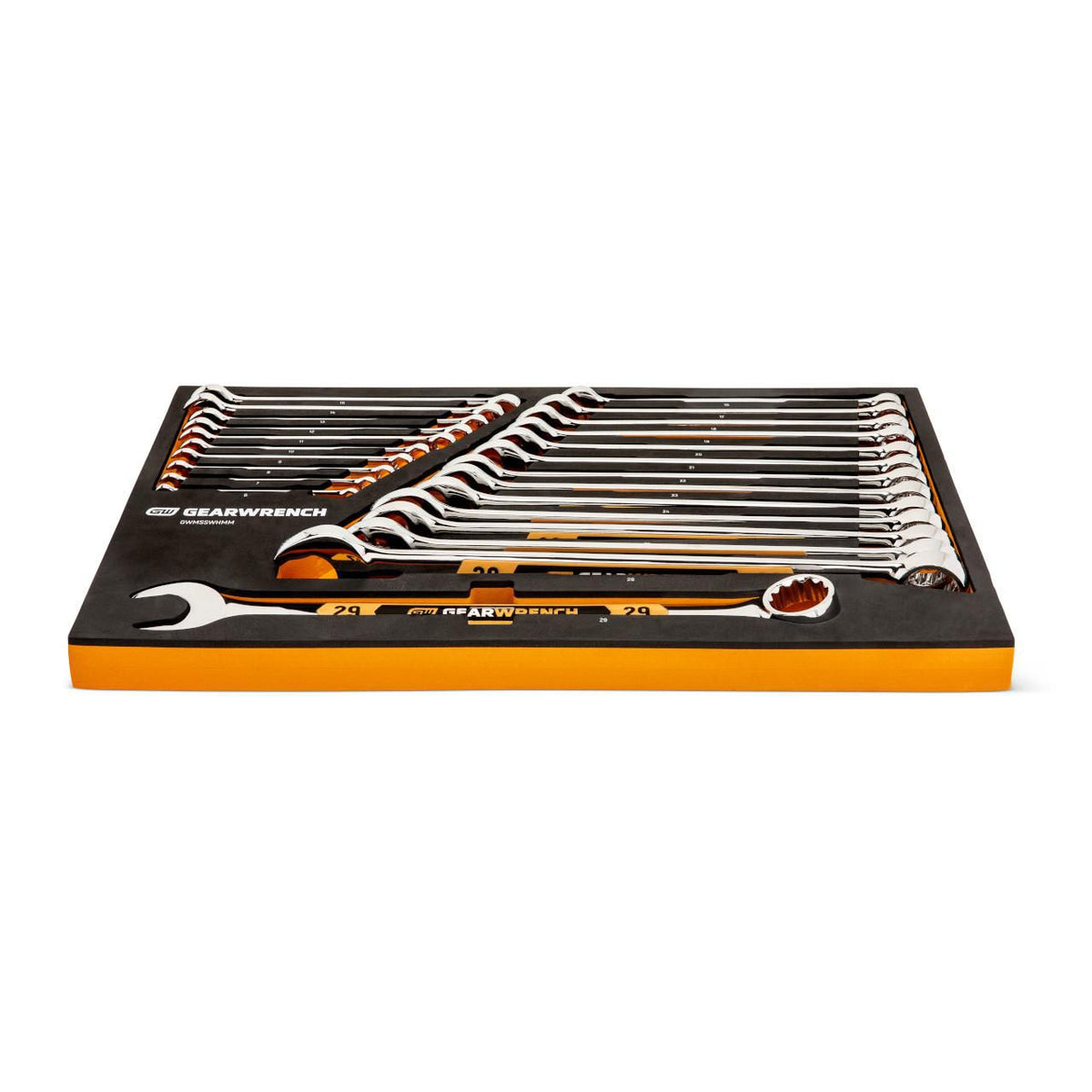 Gearwrench GWMSSWHMM 24 Piece 12 Point Metric Hi-Viz Long Pattern Combination Wrench Set in Foam Storage Tray