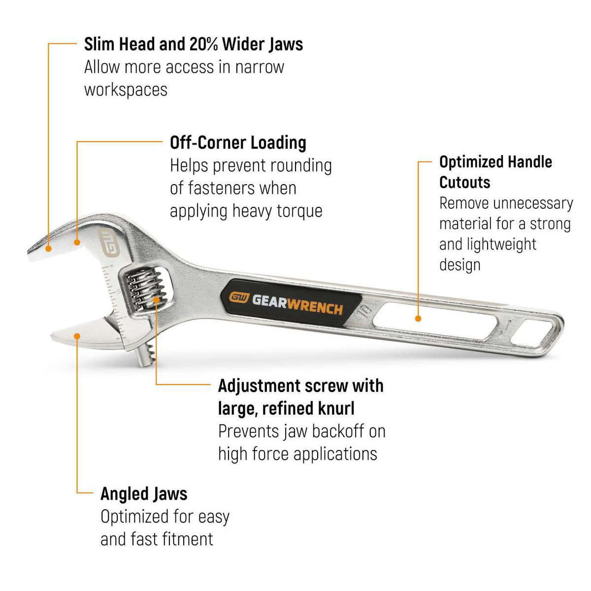 Gearwrench 89753 10" Chrome Adjustable Wrench