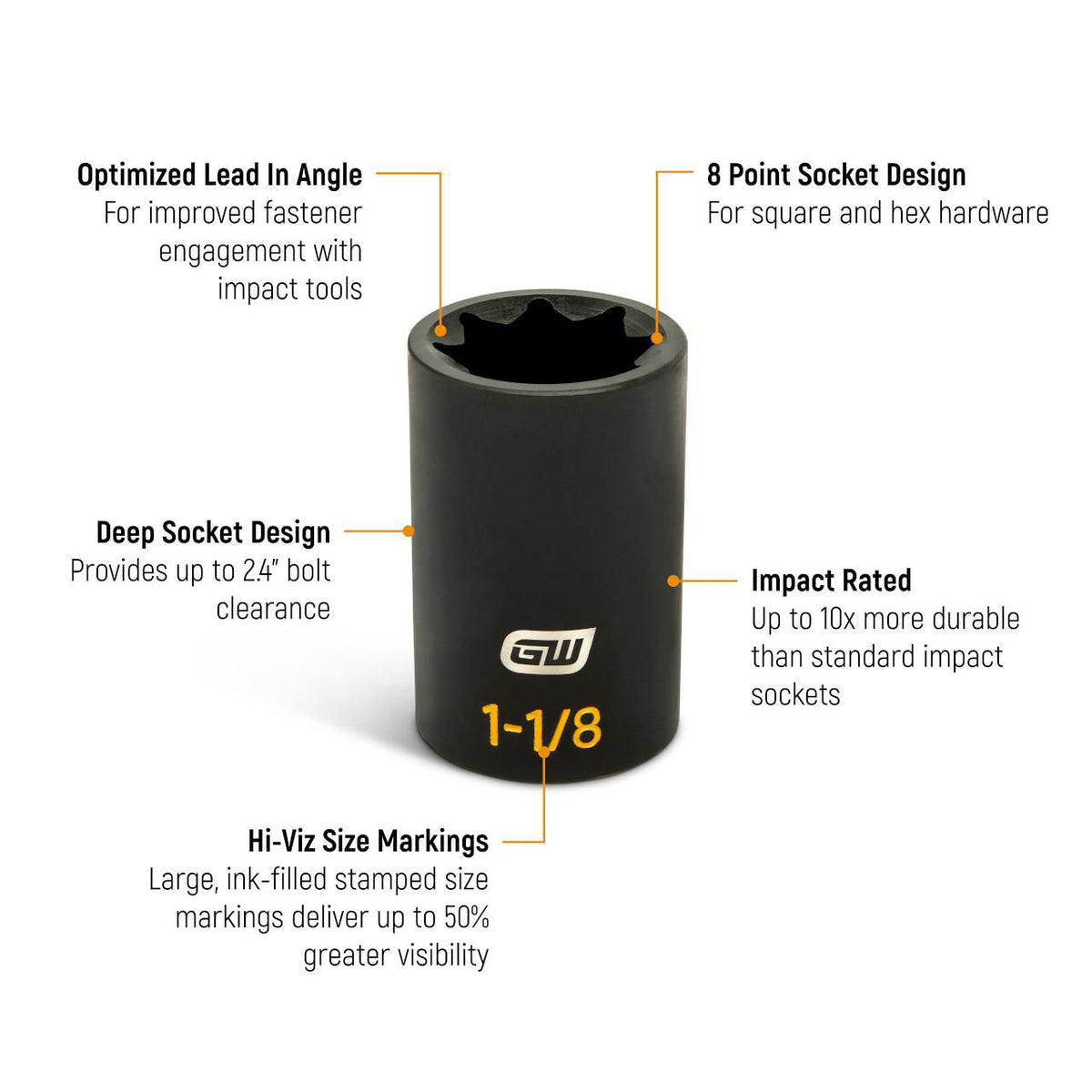 Gearwrench GWLS1116H 1/2" Drive Lineman 11/16" 8-Point Double Square Deep Impact Socket