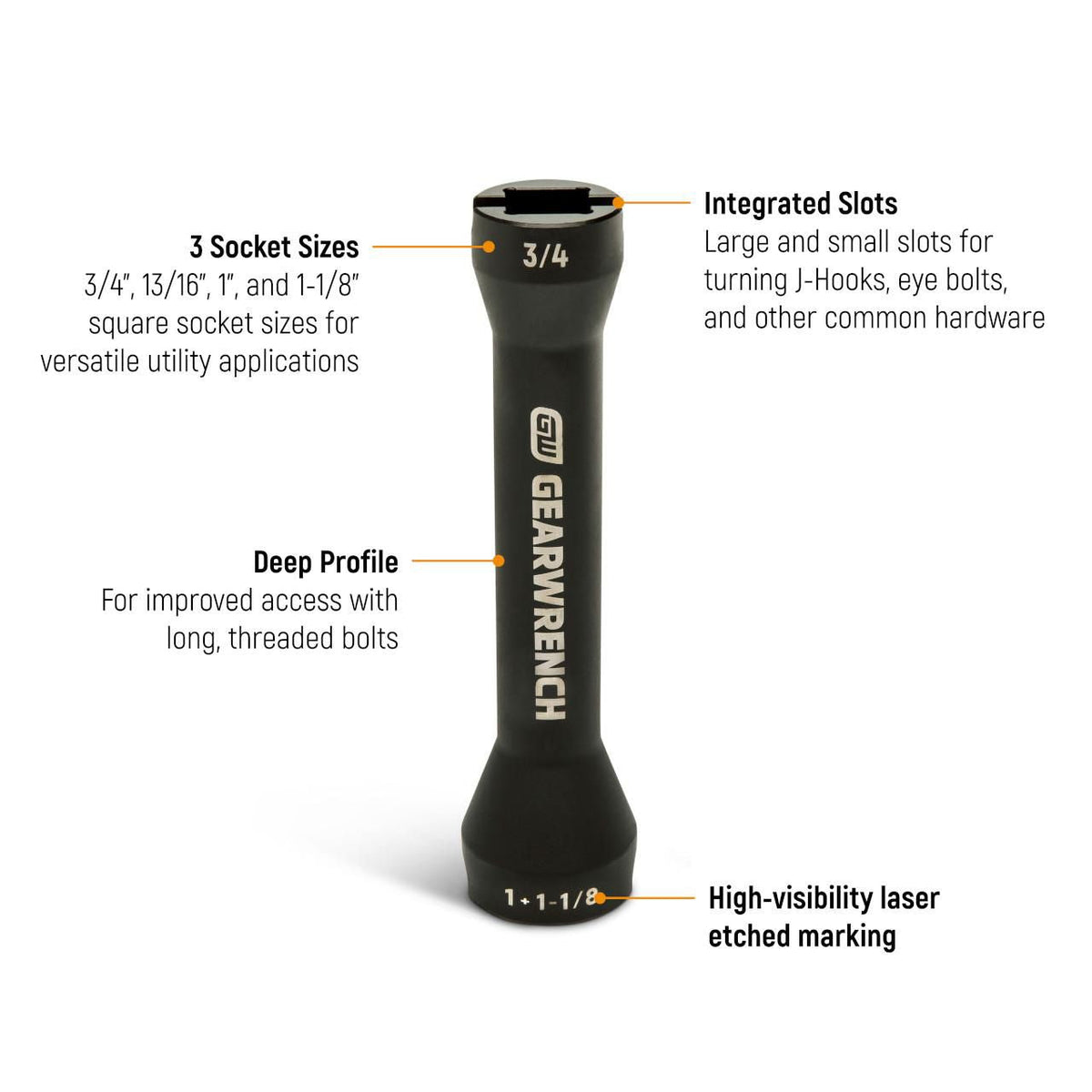Gearwrench GWLS51X2 3 Piece 5-in-1 Lineman Nut Runner Impact Socket & Adapter Set