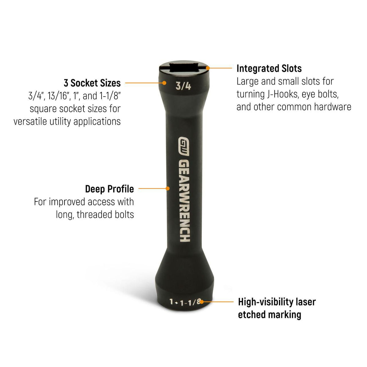 Gearwrench GWLS51D 5-in-1 Lineman 3/4" Drive Nut Runner Deep Impact Flip Socket