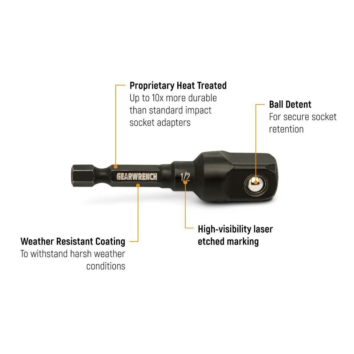 Gearwrench GWLSAD14P 1/4" Hex x 1/2" Square Lineman Impact Adapter