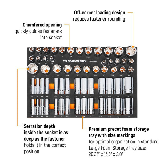 Gearwrench GWMSSKT12SAE 60 Piece 1/2” Drive Master SAE Socket Set in Foam Storage Tray